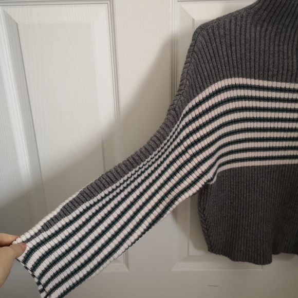 Mock neck stripe accent sweater - Picture 2 of 5